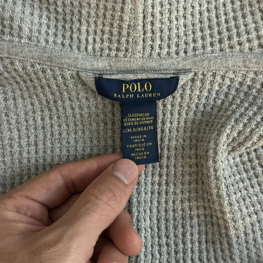 Polo Ralph Lauren Men's Hooded Thermal Robe Waffle Knit Beltes Pockets L XL Gray
